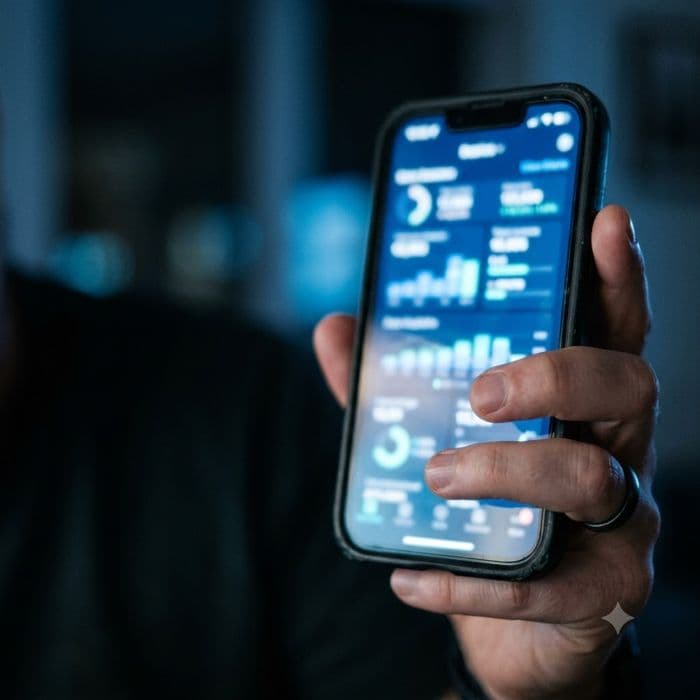 Celular mostrando um painel de métricas de alcance